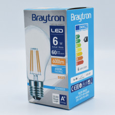 Bec led Vintage 6W (60W) Braytron, A60, E27, 600lm, lumina rece (6500K), clasa energetica F Bec led Vintage 6W (60W) Braytron, A60, E27, 600lm, lumina rece (6500K), clasa energetica F