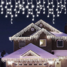 Instalatie Craciun Tip Turturi, 20 m, IP44, 572 Led-uri, Alb rece, 8 jocuri de lumini, Ttelecomanda inclusa, Interconectabila, Prelungitor 3 m inclus, Fir Cupru, Flippy, Interior/Exterior