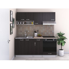 Bucatarie Bella 180 cm A, culoare magia (wenge), blat termic, corp hota, corp cuptor incorporabil