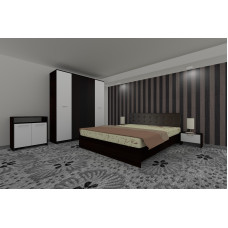 Dormitor Luiza 4U5PTM, culoare magia (wenge) / alb, cu pat tapiterie maro 160 x 200, dulap cu 4 usi 164 cm, comoda si 2 noptiere Dormitor Luiza 4U5PTM, culoare magia (wenge) / alb, cu pat tapiterie maro 160 x 200, dulap cu 4 usi 164 cm, comoda si 2 noptiere