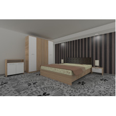 Dormitor Luiza 4U5PTM, culoare sonoma / alb, cu pat tapiterie maro 160 x 200, dulap cu 4 usi 164 cm, comoda si 2 noptiere Dormitor Luiza 4U5PTM, culoare sonoma / alb, cu pat tapiterie maro 160 x 200, dulap cu 4 usi 164 cm, comoda si 2 noptiere