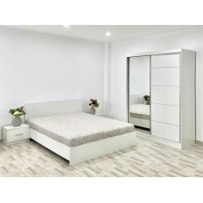 Dormitor Madrid, culoare alb, cu pat standard 160 x 200 cm, dulap cu oglinda 150 cm si 2 noptiere Dormitor Madrid, culoare alb, cu pat standard 160 x 200 cm, dulap cu oglinda 150 cm si 2 noptiere