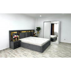 Dormitor Napoli, culoare gri / alb, cu pat Napoli 160 x 200 cm, dressing Erika 150 cm si 2 noptiere Napoli Dormitor Napoli, culoare gri / alb, cu pat Napoli 160 x 200 cm, dressing Erika 150 cm si 2 noptiere Napoli