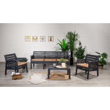 Set gradina / terasa Lara, culoare gri, cu canapea 3 locuri, 2 fotolii si masuta Set gradina / terasa Lara, culoare gri, cu canapea 3 locuri, 2 fotolii si masuta