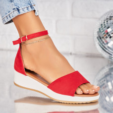 Sandale fara Toc din Piele Ecologica Intoarsa dama Rosii Zyana Sandale fara Toc din Piele Ecologica Intoarsa dama Rosii Zyana