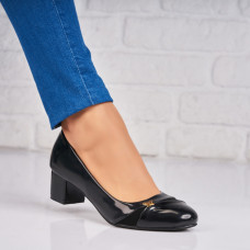 Pantofi dama cu toc Negri din Piele Ecologica Lacuita Dhanvi Pantofi dama cu toc Negri din Piele Ecologica Lacuita Dhanvi